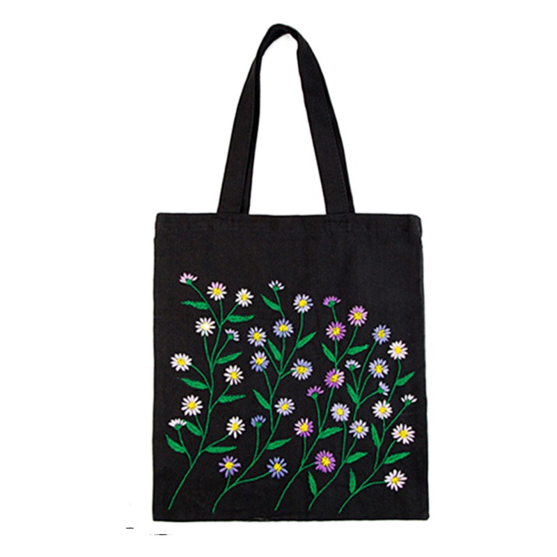 Sashiko Embroider Black Canvas Bag Embroider DIY Student Shoulder Bag Adult Handmade Beginner Material Bag Su Embroider