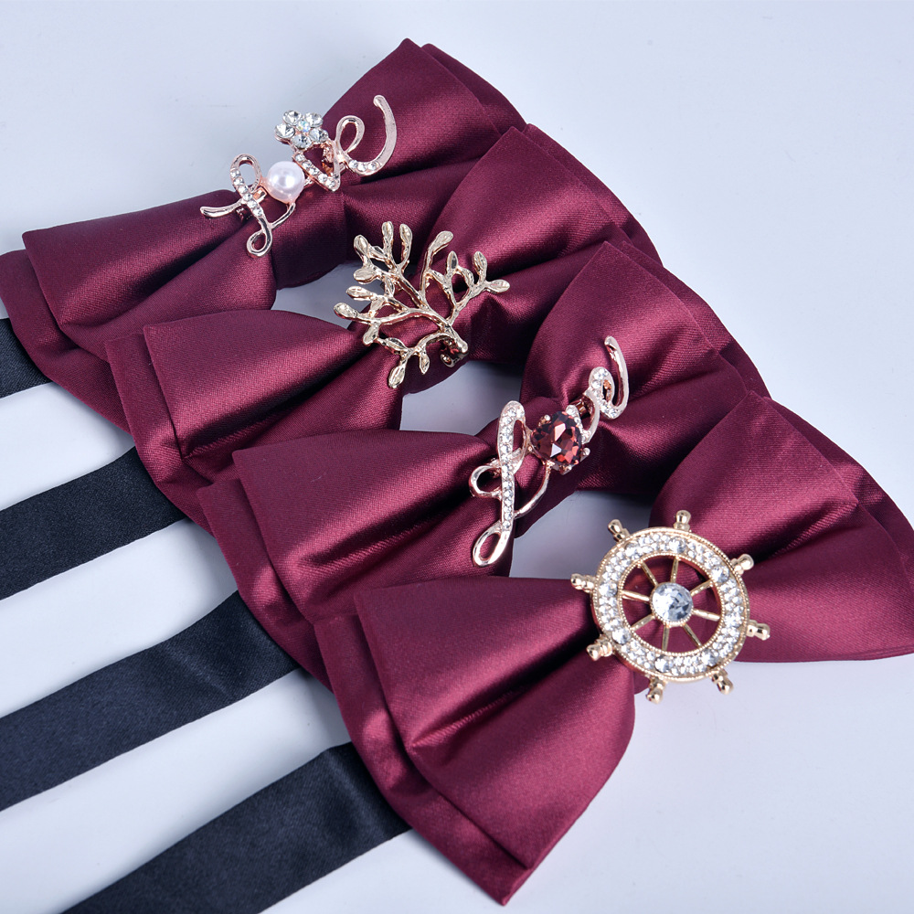Bow tie men's formal business wine red monochrome plain diamond double flat groom wedding festive new style