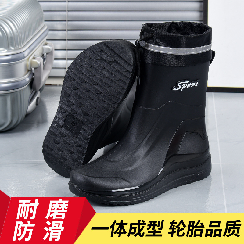 Picture of Fashion mid-barrel rain shoes men's non-slip water shoes warm short barrel rain boots men's bunched water boots wholesale rubber shoes men's cross-border