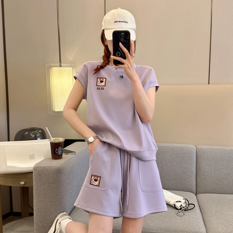 Summer 2024 new casual sports suit women's loose Korean style embroidered short sleeve shorts fashion two-piece suit fashion