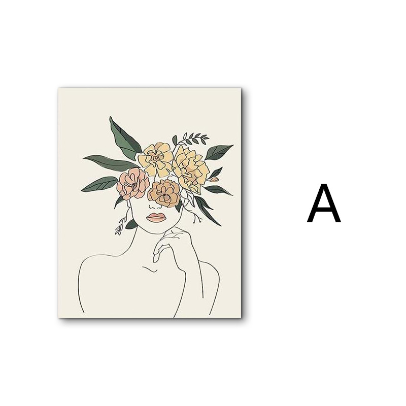 Picture of Cross-Border Supply Abstract Line Art Frameless Decorative Painting Flower Canvas Painting Core Hanging Painting Living Room Wall Painting Florals