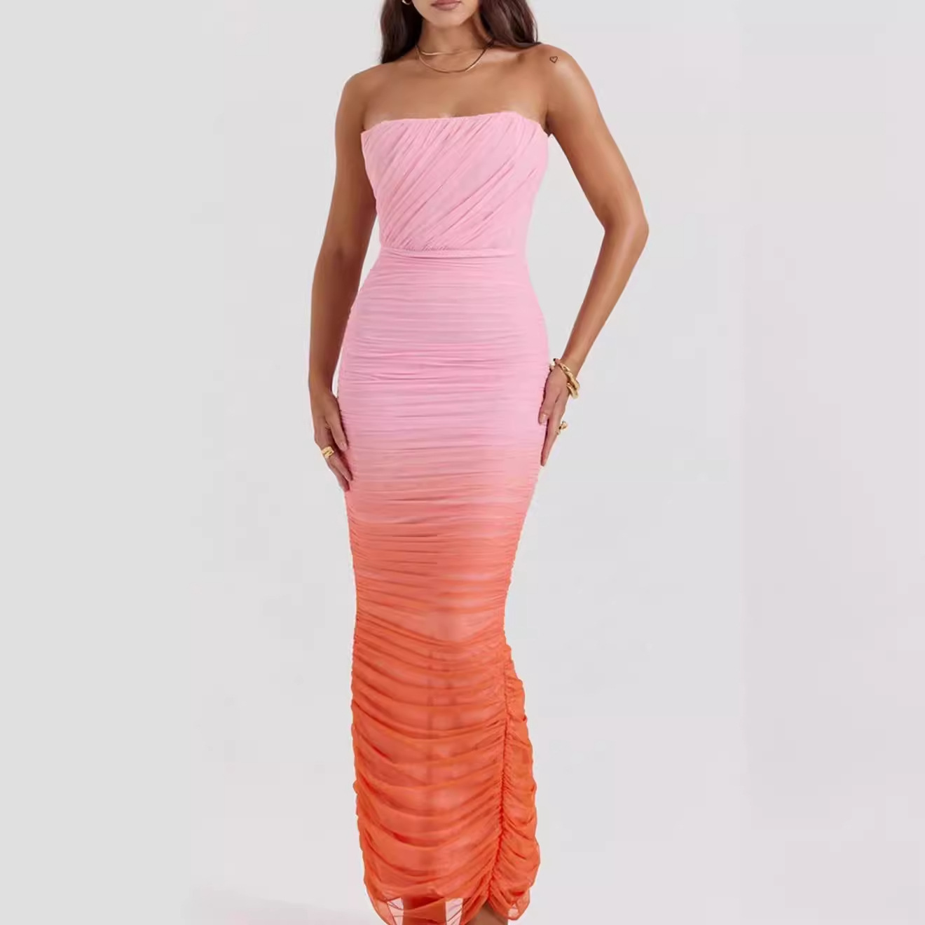 2023 AliExpress Summer European and American Women's Fashion Sexy Figure Strapless High Waist Gradient dress Women