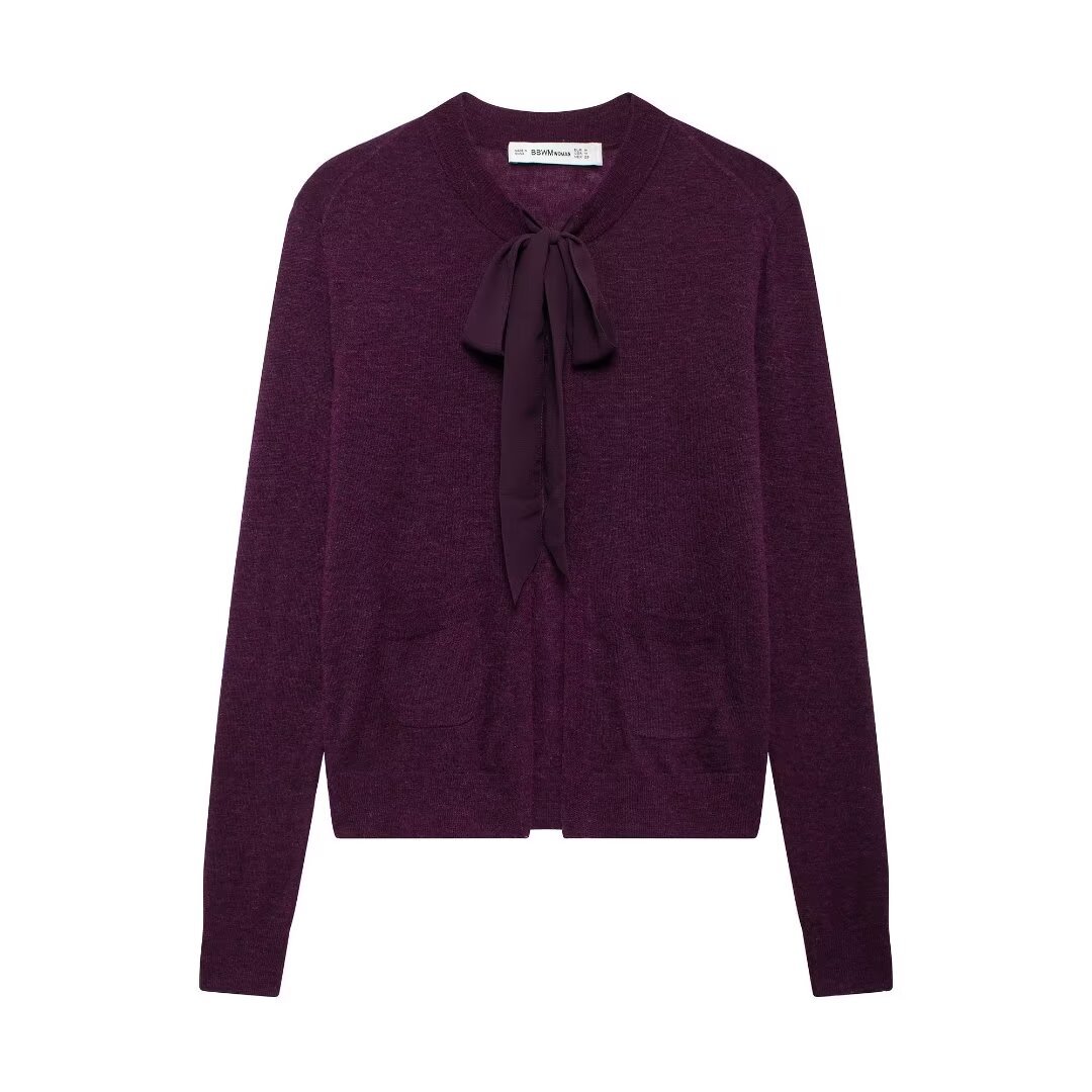 European and American Style Cross-Border Wholesale Export Women's Clothing New 2024 Fashion Versatile Pure Color Bow-Decorated Knitwear Jacket