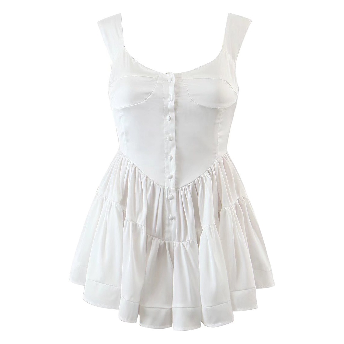 Cross-border New Large Collar Single-breasted A- line Skirt European and American Style Women's New Single-breasted Solid Color Sling dress