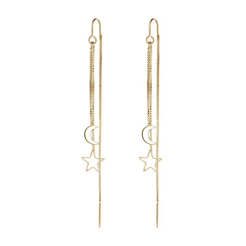 Picture of Summer New Style Earrings That Make Your Face Slimmer, Long Style, Versatile Student K-Style, Internet Celebrity Niche Cut Out Star and Moon Earrings