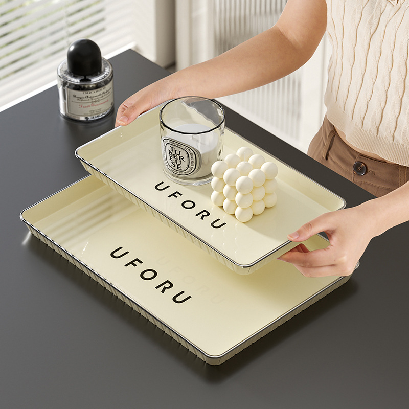 Picture of Light Luxury Tea Tray Household Living Room Water Cup Dessert Dessert Fruit Storage Tray Nordic Style Rectangular Plastic Tray