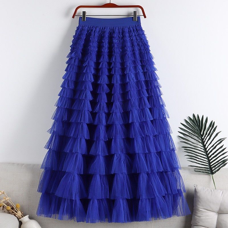 Picture of Mesh Splicing Cake Skirt 2025 Spring, Summer, Autumn and Winter New Mid-Length Skirt A-Line Long Skirt Fluffy Gauze Skirt