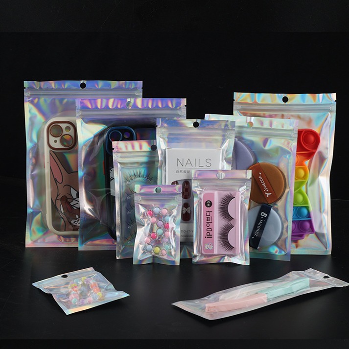 Laser Self-sealing Bag Sealed Bone Bag Aluminum Foil Yin and Yang Bag Jewelry Nail Eyelash Mobile Phone Shell Jewelry Yum Packaging Bag