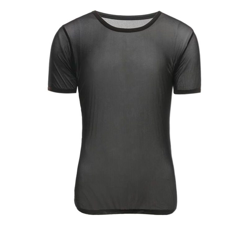 Foreign trade Amazon sexy underwear men's short sleeve mesh breathable sexy round neck bottoming shirt manufacturers wholesale