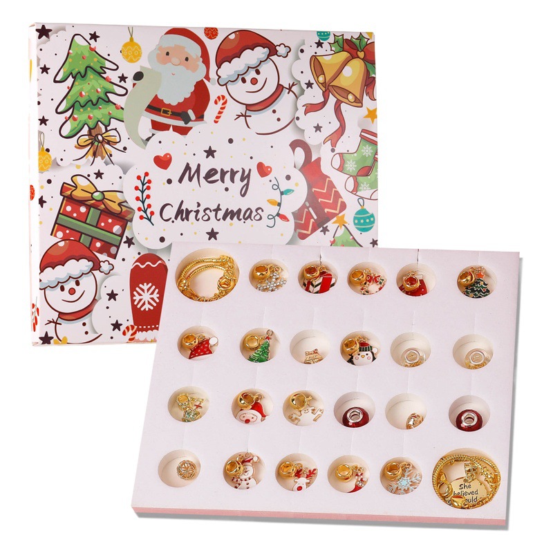 Golden Christmas Countdown Calendar Gift Box suit DIY Beaded Bracelet Advent Christmas Tree Bracelet Gift