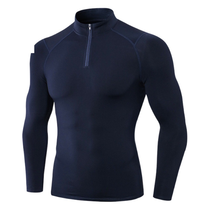 Men's Autumn and Winter Fleece-lined Fitness Clothes High-elastic Tight-fitting Sports Basketball Running Training Long-sleeved Half-zipper Collar Sweater