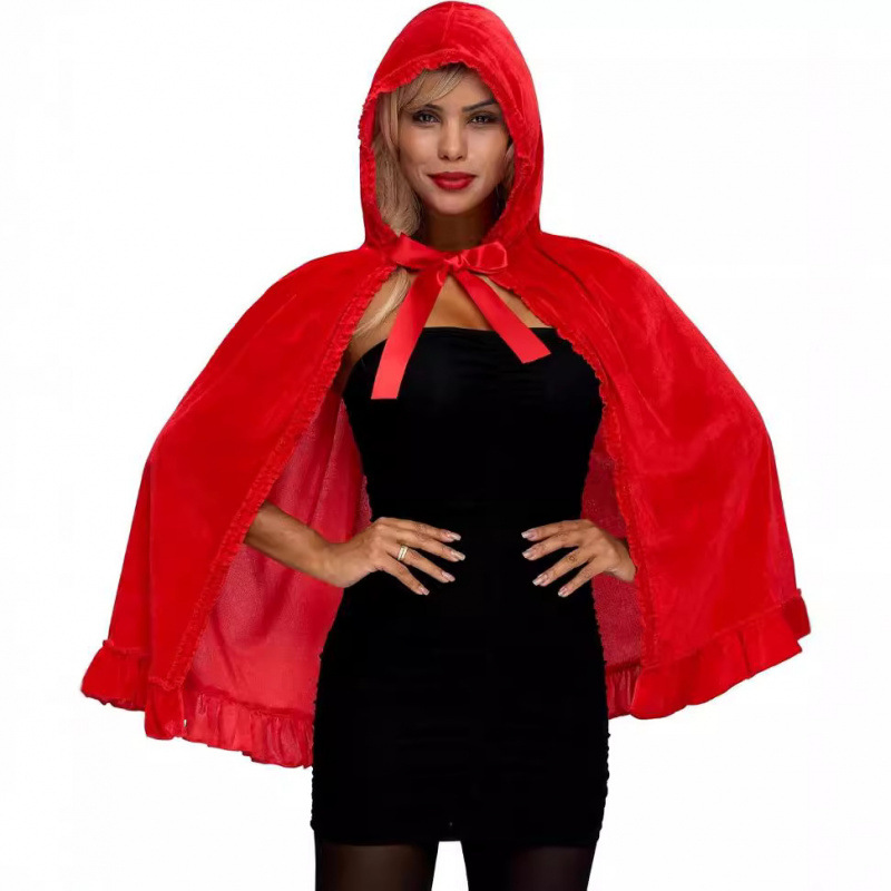 Halloween Cosplay Hooded Cape Vampire Short Cape Ruffled Lace-up Shawl Stage Accessories