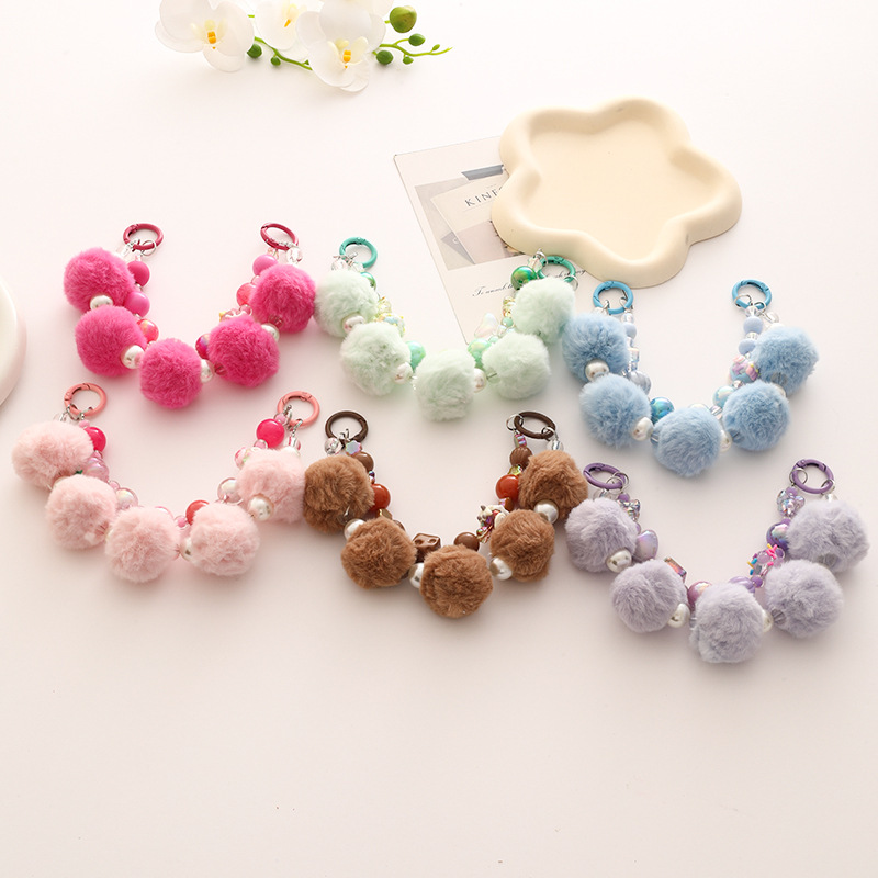 Acrylic handmade beaded fur ball double chain mobile phone chain live broadcast blind box combination suit mobile phone back clip chain bag hanging
