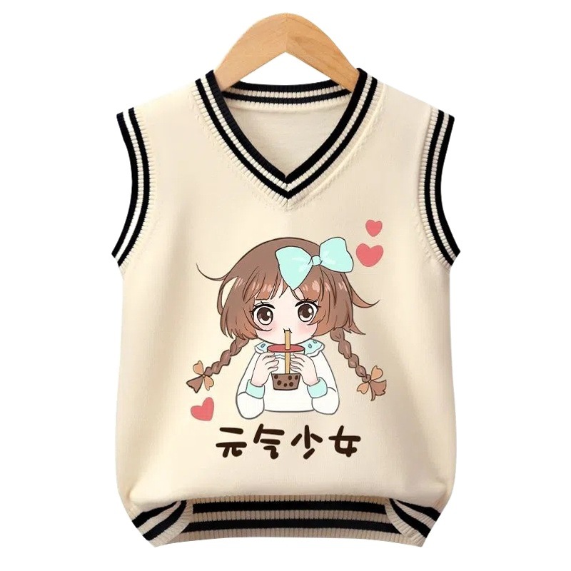 Picture of Girls' Knitted Vest Spring and Autumn New Children's Cartoon Wool Vest Children's Girls' College Sweater Outwear Fashion