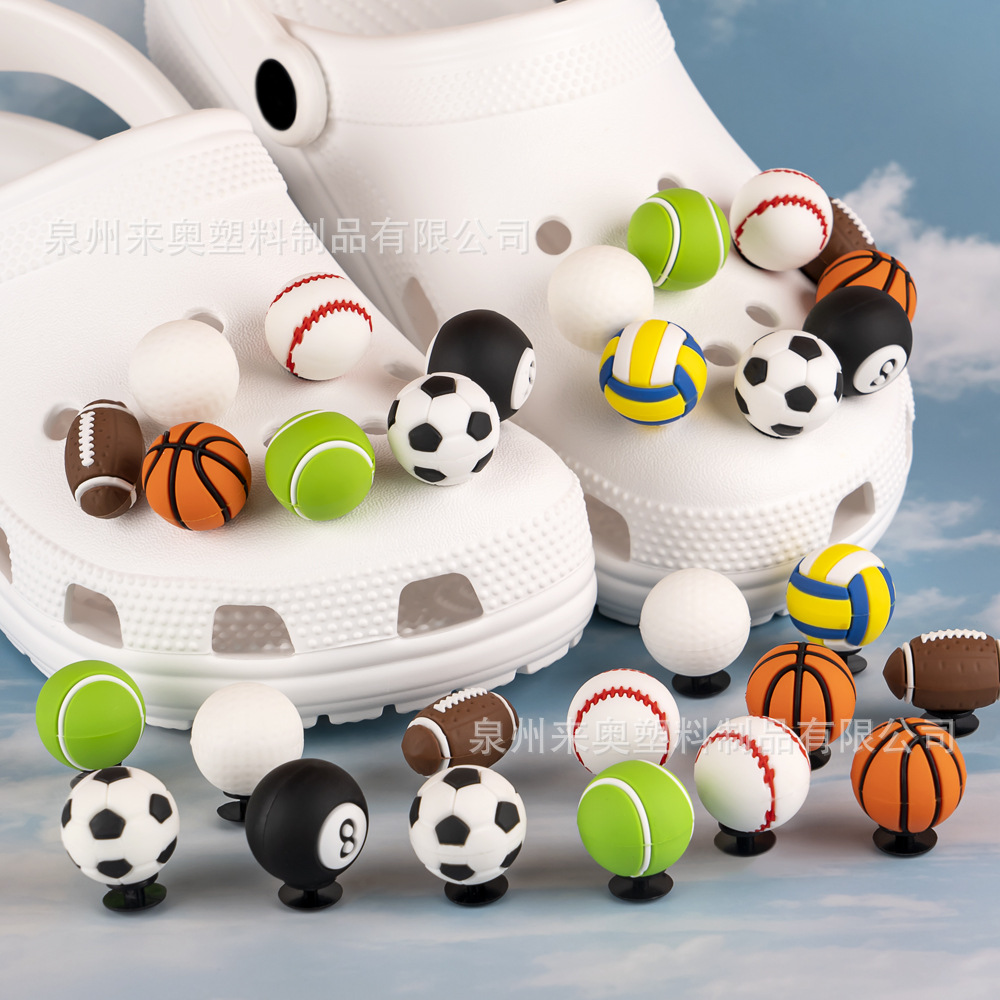 Cross-border cartoon football hole shoes flower in stock PVC basketball tennis football 3D ball three-dimensional hole shoes accessories