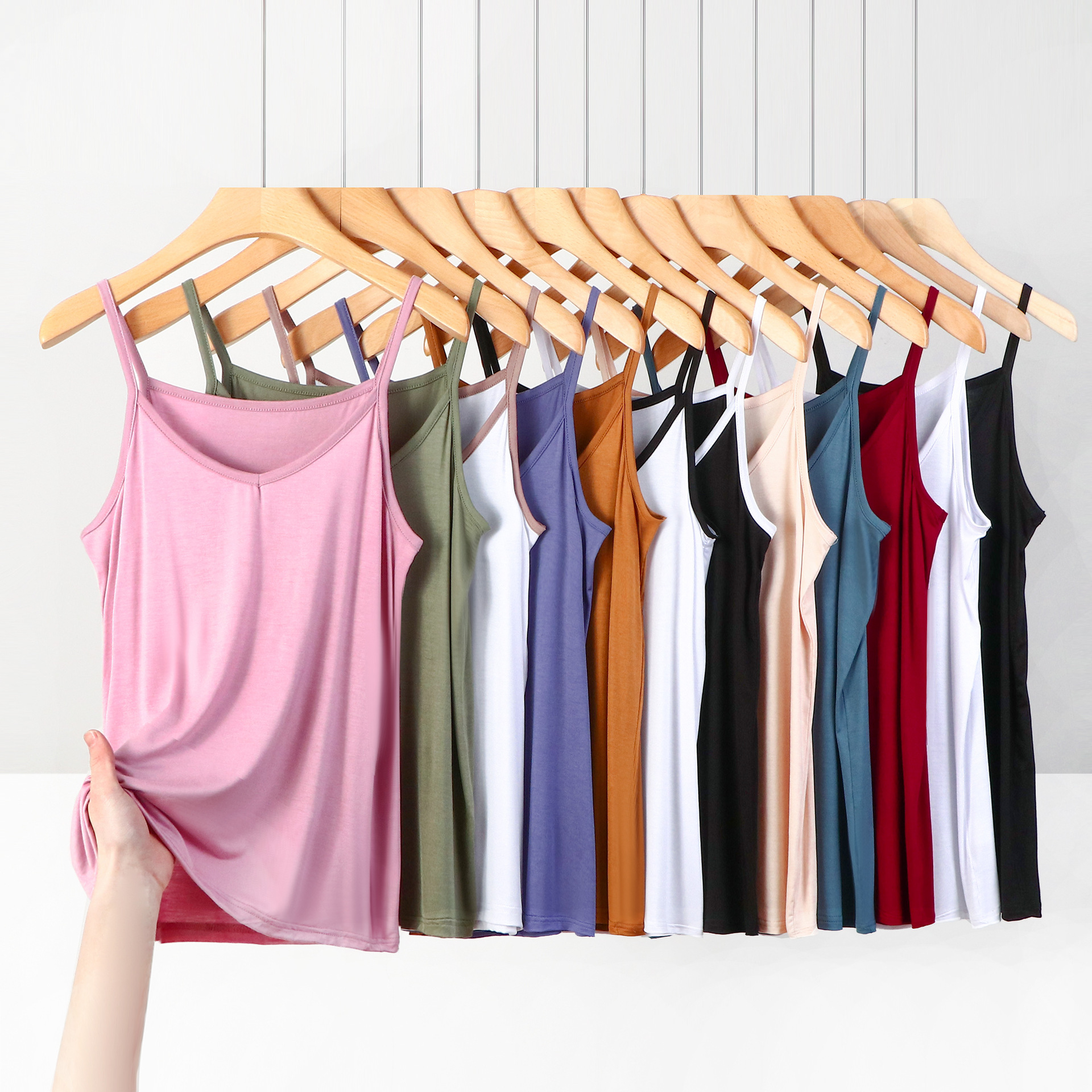Modal V-neck Fashionable Large Size Halter Top Summer Thin Loose Casual Interior Solid Color All-match Women's Top
