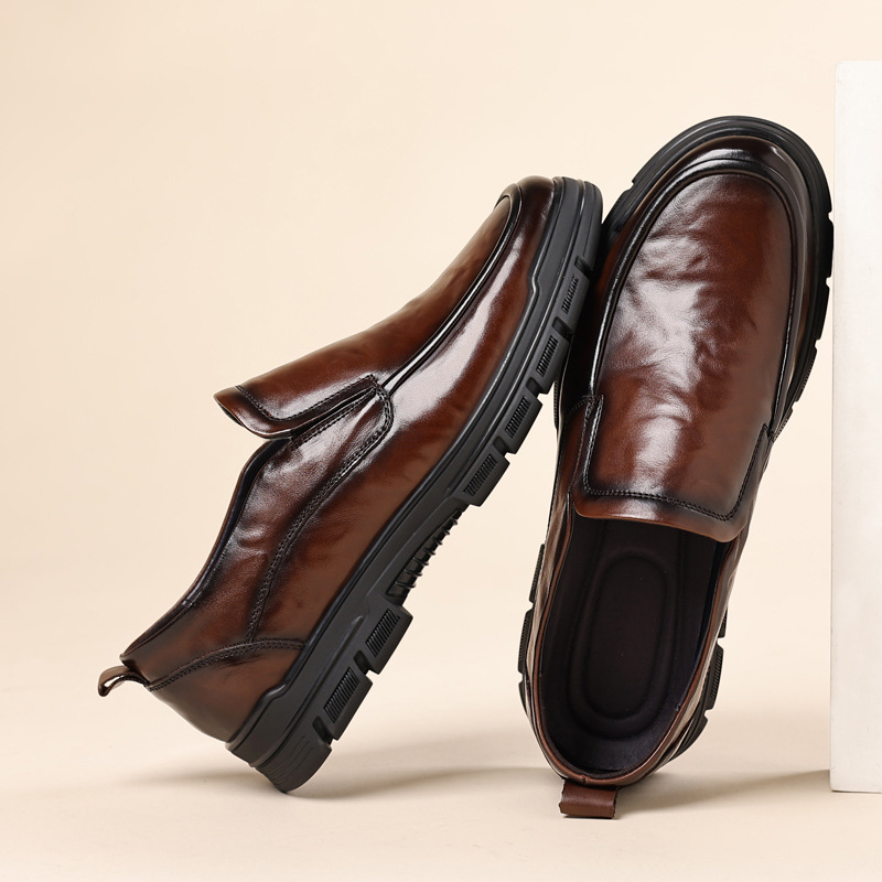Men's casual leather shoes men's business soft bottom cowhide men's shoes wide toe shoes wear-resistant non-slip factory wholesale