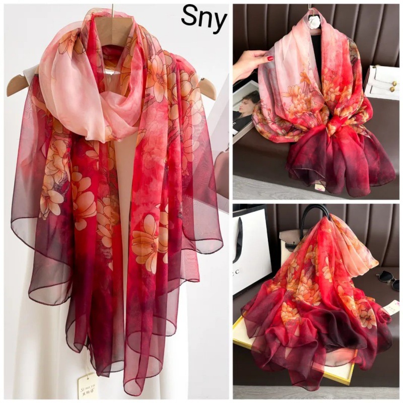 Picture of Spring and Summer New Soft Yarn Sunscreen Shawl Summer Thin Imitation Silk Long Silk Scarf Fashion Printed Flower Scarf