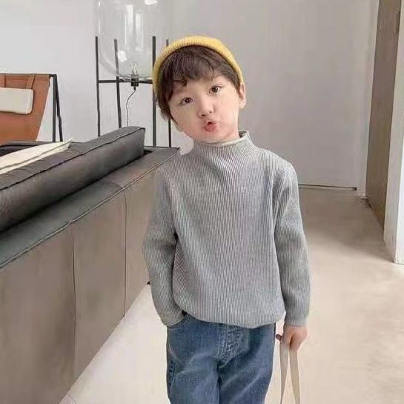 Picture of in stock Soft Waxy Self-made Children's Knitwear Base Long-sleeved Sweater for Boys and Girls Half-high Neck Autumn and Winter Korean Style Middle and Big Children