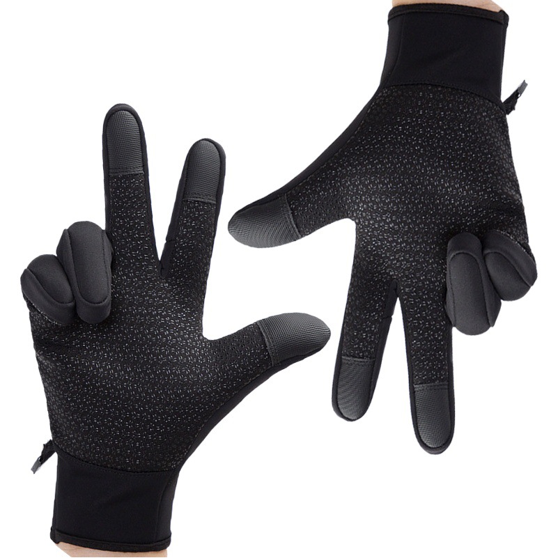 Picture of Cross-border cycling touch screen waterproof shield zipper design autumn and winter fleece-lined warm non-slip men and women windproof fleece gloves