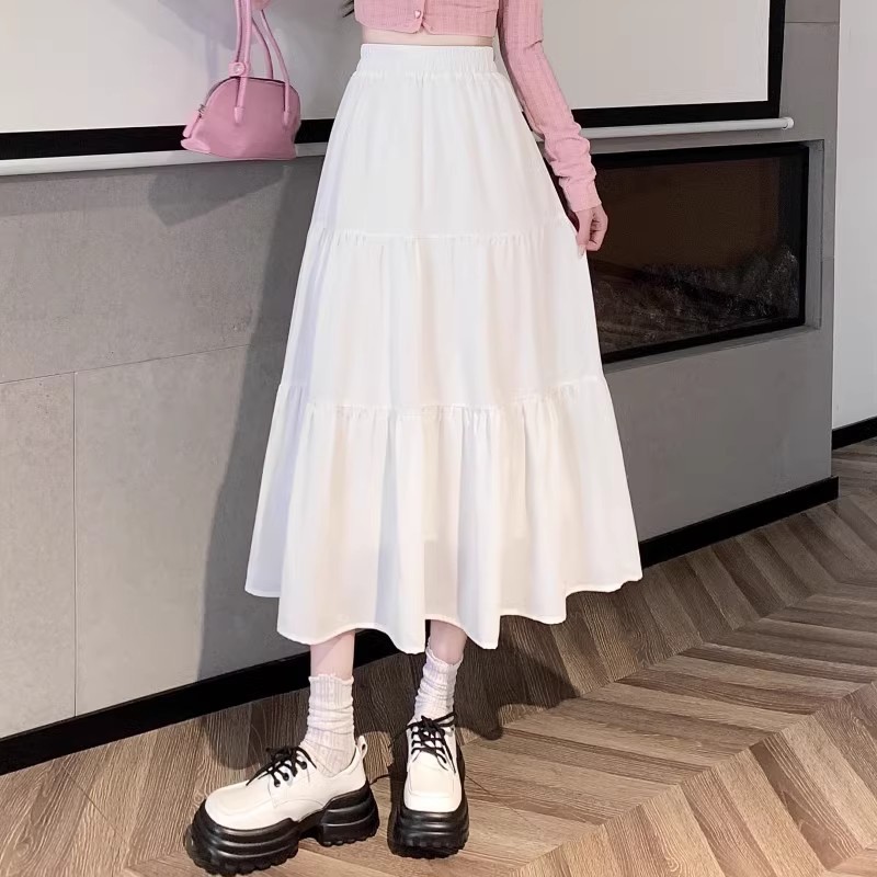 Slim Skirt A-Line Long Skirt 2024 High-Waisted Pleated Skirt Women's Spring Covering the Crotch Niche High-End Elegant