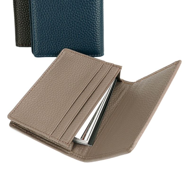Picture of in stock wholesale genuine leather men's business card clip bag gift litchi pattern first layer cowhide business card holder 3302