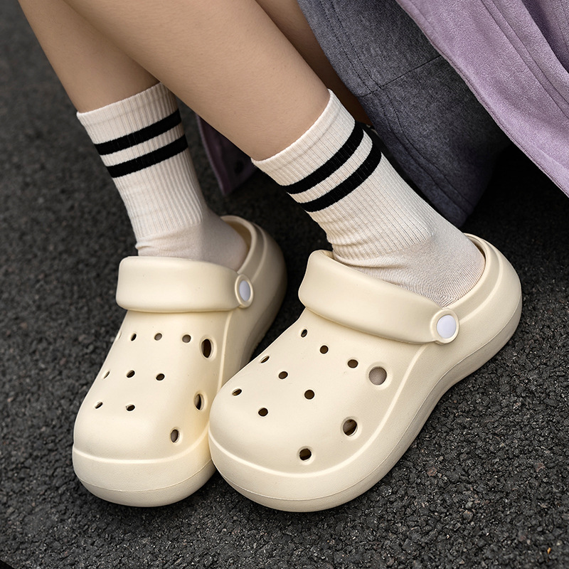4cm Height Raised Hole Shoes Women's Thick Bottom Thickened Toe EVA Slippers Summer Outer Wear Non-slip Breathable Odor-proof Foot Sandals