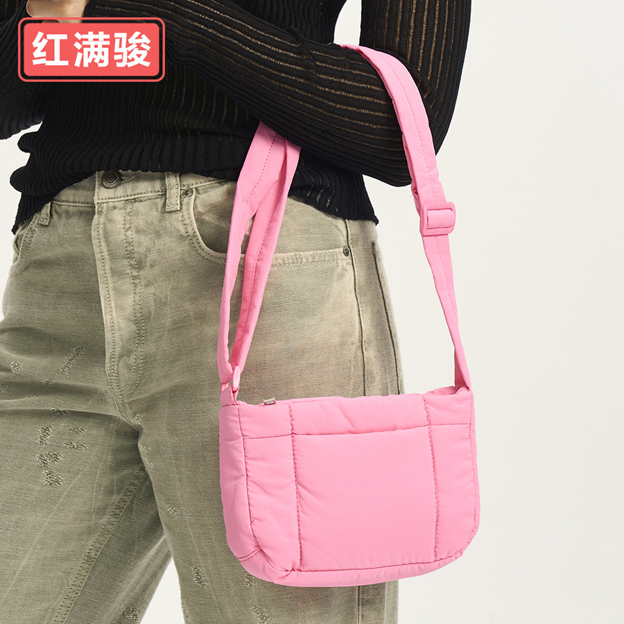 Picture of Yuan Ye Style Nylon Small Square Bag Women's Macaron Quilted Shoulder Crossbody Bag Simple Rhomboid Handbag in stock