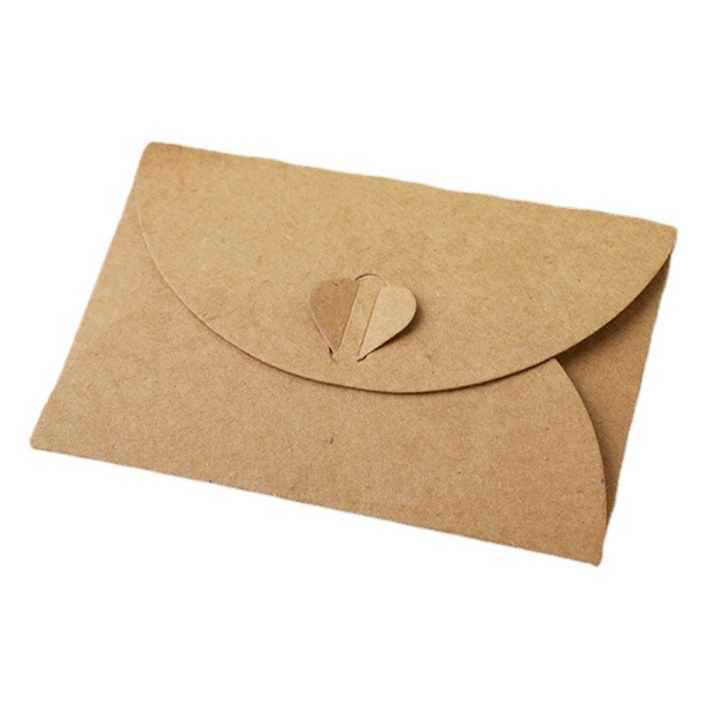 Ready-Made Envelope Creative Retro Kraft Paper Heart Buckle Envelope Wholesale Simple Plain Postcard Card Storage
