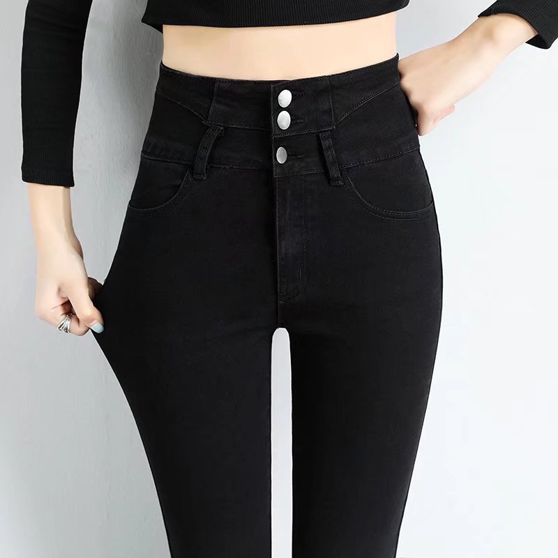 Black Bottoming Jeans Women Wear Autumn and Winter 2024 New fleece-lined Thickened High Waist Tight Pencil Pencil Pants