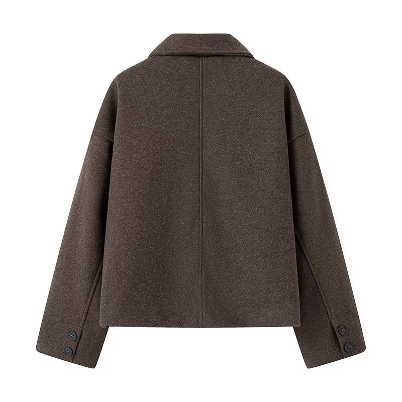 Picture of Spring 2024 new European and American cross-border women's street fashion Brown single-breasted lapel woolen short coat