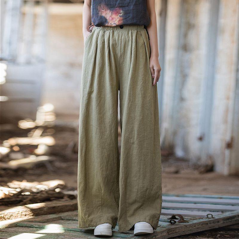 Cross-border 2024 New Cotton and Linen Women's Trousers Artistic Women's Retro Sand Washable Casual Pants Loose 100.00kg Wearing