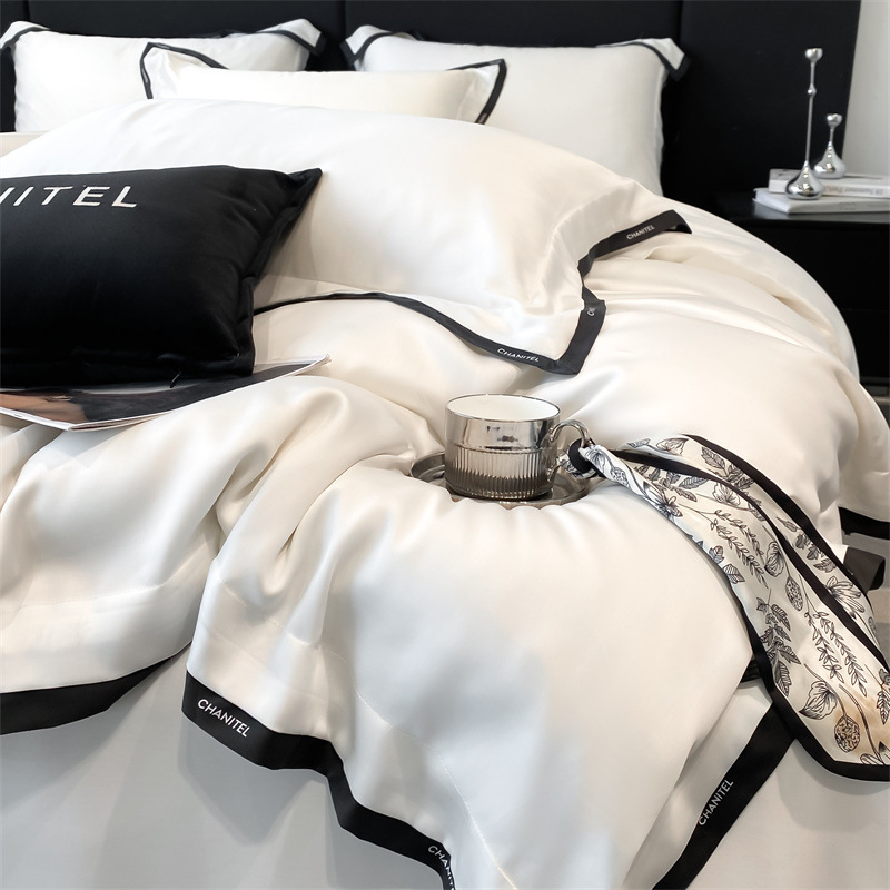 100s lyocell tencel four-piece set summer cool ice silk bed sheet fitted sheet high-grade quilt cover hotel style bedding