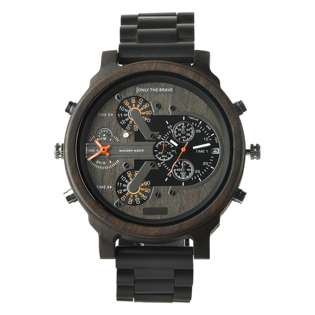 European and American Popular Large Dial Men's Watch Fashionable and Domineering Multi-Functional Quartz Watch Factory Supply Wooden Trendy Watch