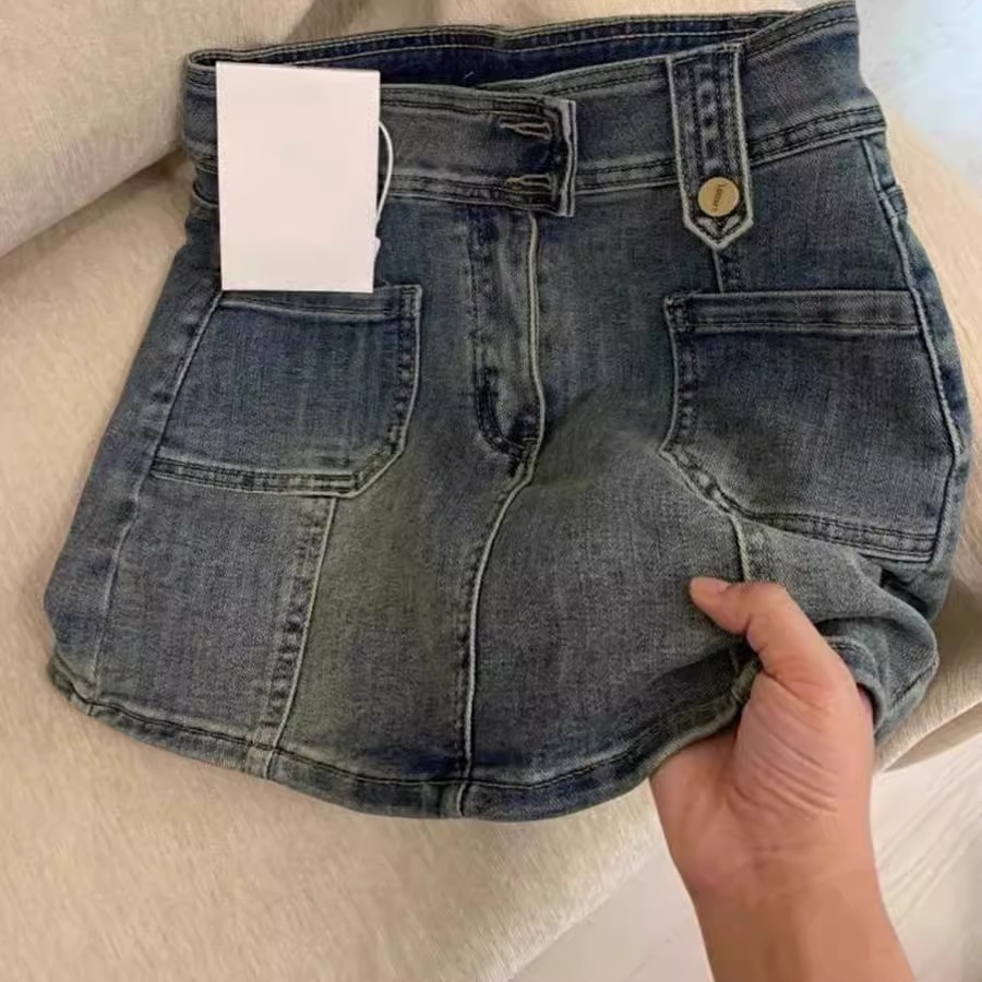 Plus Size Retro Denim Skirt Women's Summer Trend Versatile High Waist Slimming Look A-Line Hip Short Skirt