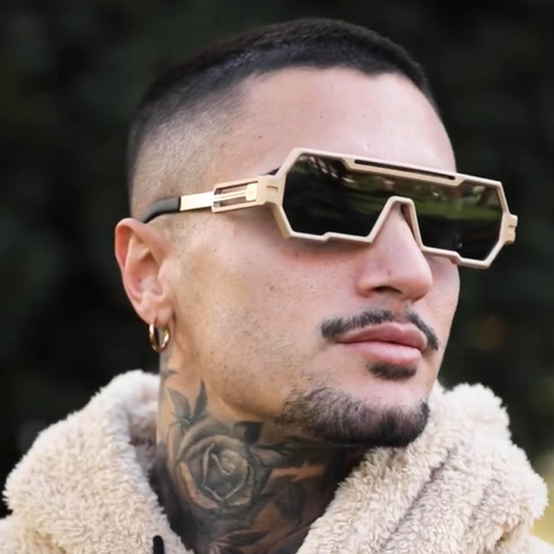 Picture of Retro Sunglasses for Men, Steampunk Style, Irregular Sunglasses, High-End Driving Glasses, Sun Protection One-Piece Glasses for Women