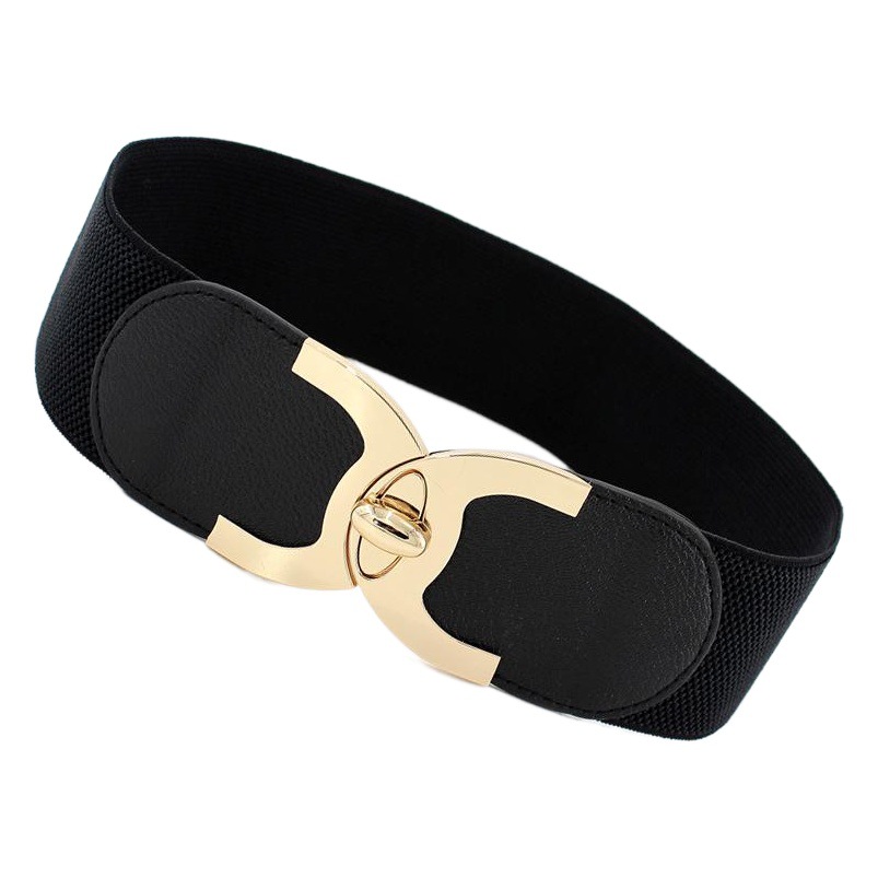 Women's Golden Swivel Lock Elastic Belt All-match Elastic Wide Waist Cover Women's Decorative Dress Three Size