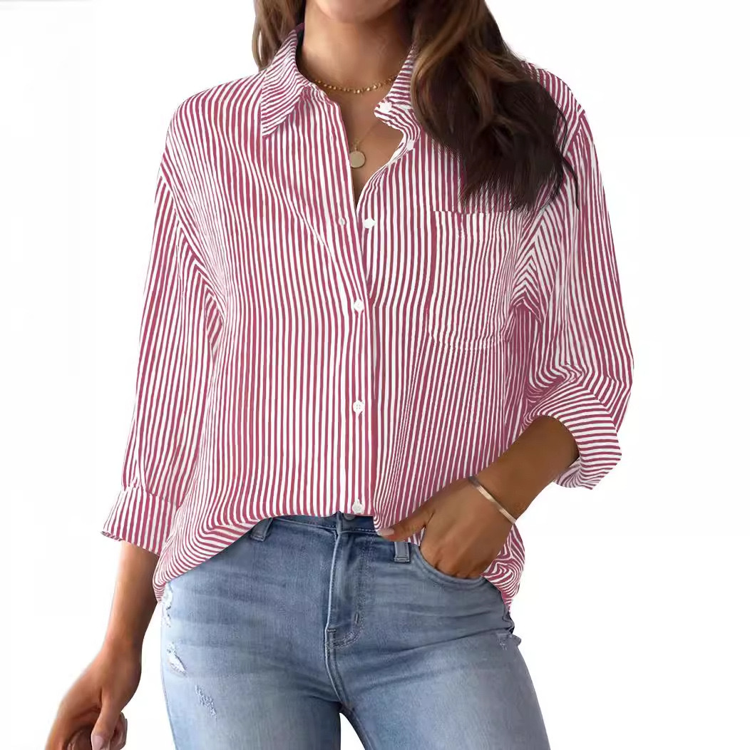 Picture of 2024 Amazon Foreign Trade Cross-border Autumn New Printed Striped Cardigan Top Casual Fashion Long Sleeve Shirt for Women
