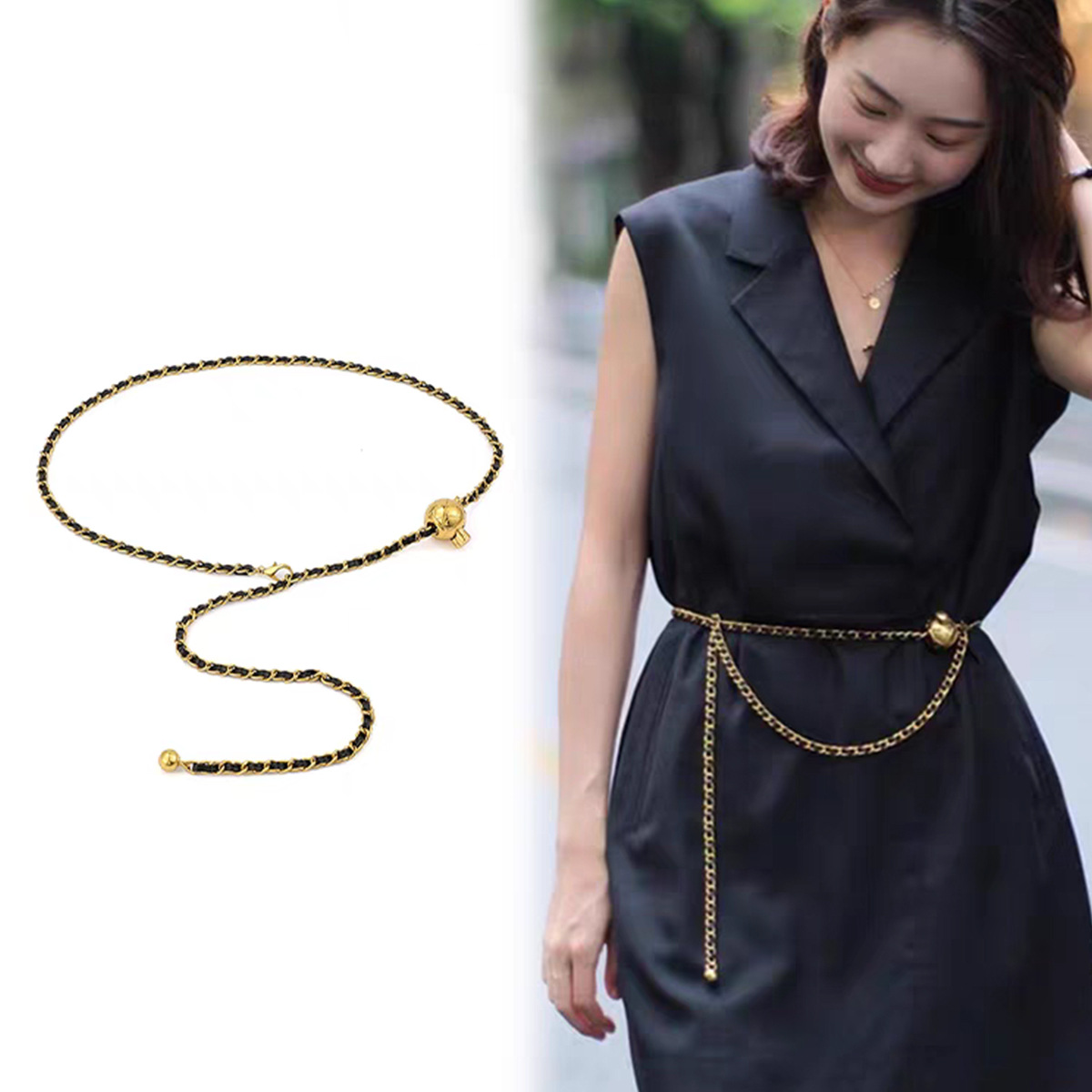 Chanel style metal waist chain accessories women's woven belt decoration with skirt dress chain belt ins summer