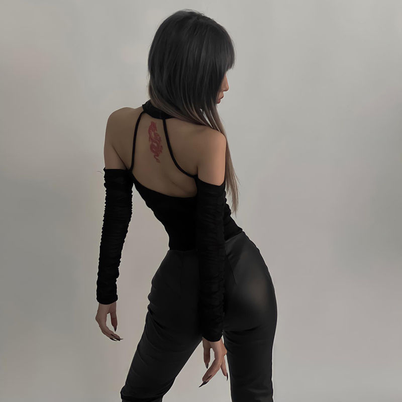 Picture of Nightclub Cross-border Off-shoulder Sexy Slim-fit Jumpsuit Women's Hot Girls Slim-fit Low-cut V-neck Base Shirt Long-sleeve T-shirt Women's Trendy