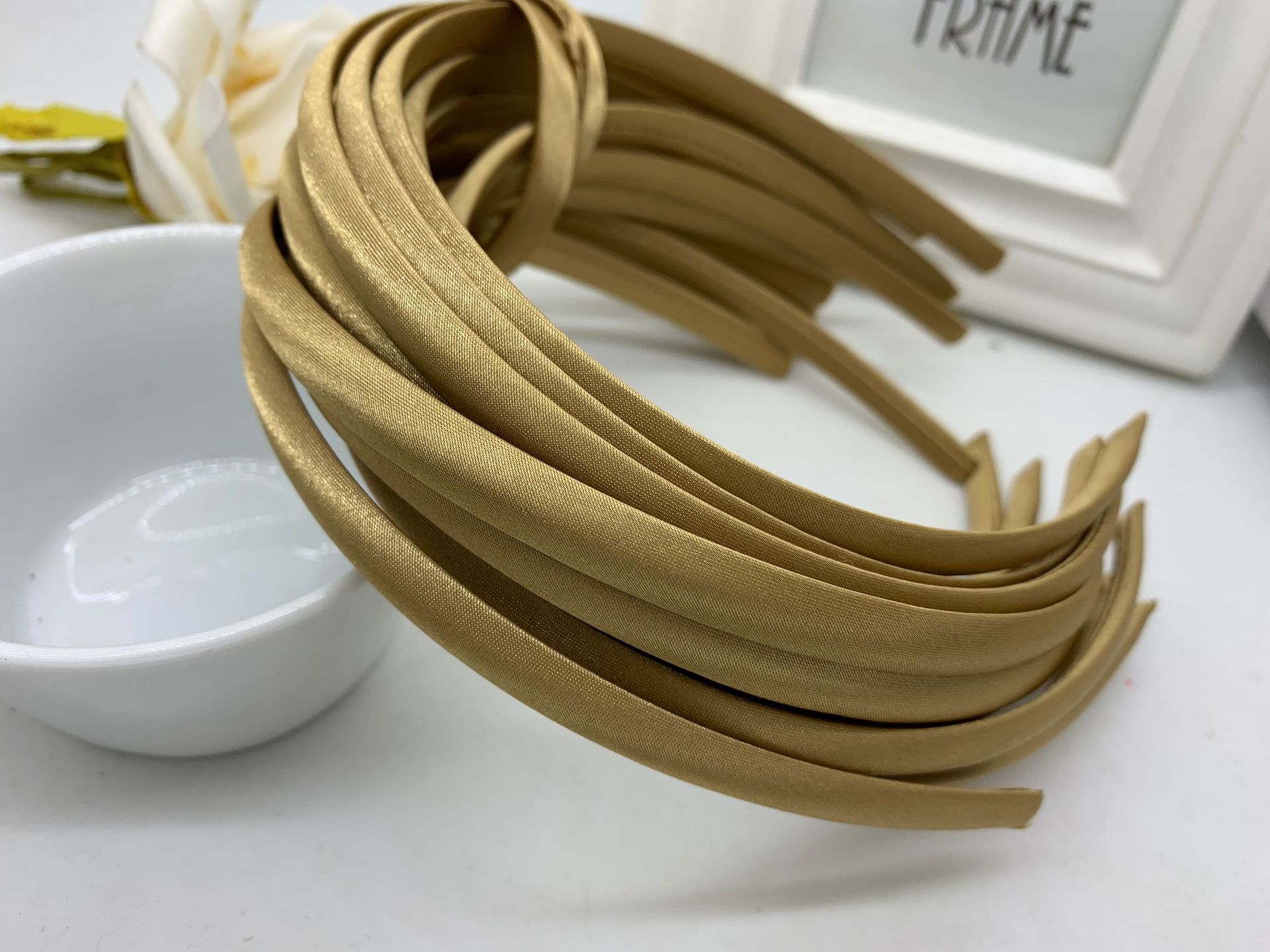 Picture of 10mm Candy-Colored Cloth-Wrapped Thickeneded Headband DIY Hairband Material Hair Accessories 1cm Satin Set Cloth Headband