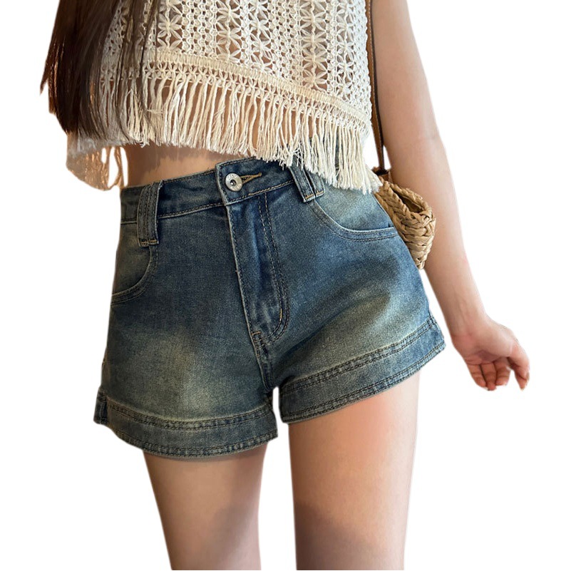 Stretch Slim fit Denim shorts women's online red ins trendy American retro tight a-line straight hip-wrapped hot pants