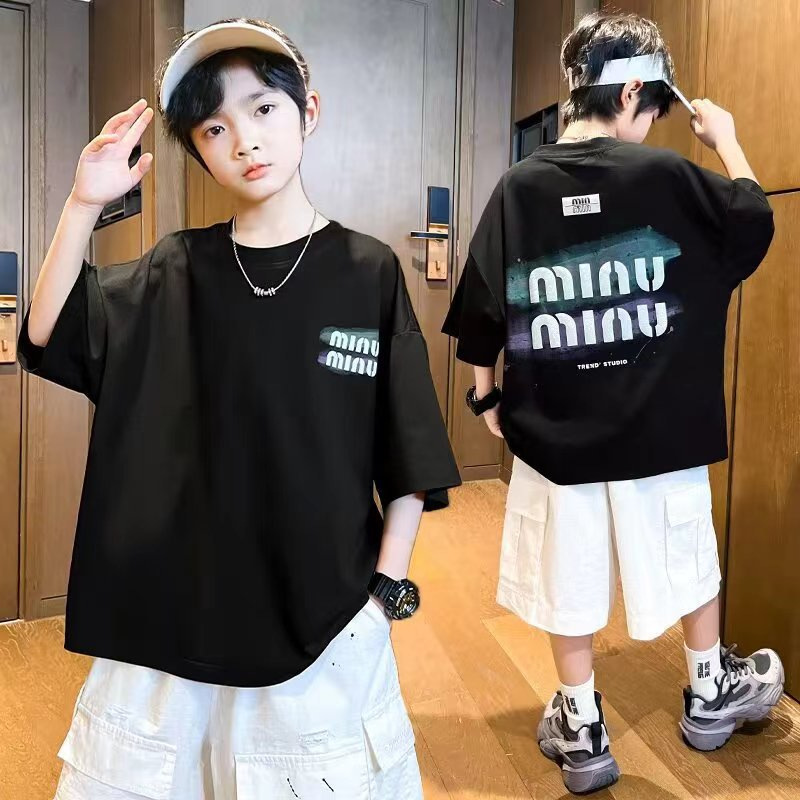 Children's Wear Trendy Children's T-Shirt Short-sleeved Boys Fried Street Trendy Cool Personalized Middle and Big Children's Boys' Top Handsome Children's T-Shirt Summer Wear