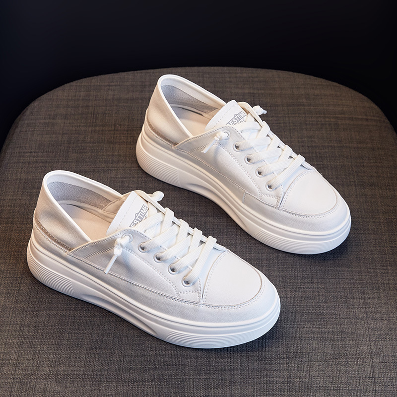 Picture of Genuine Leather White Shoes for Women 2025 New Thick-Soled Sneakers Breathable Casual Sports Women's Shoes Popular Versatile White Women's Shoes