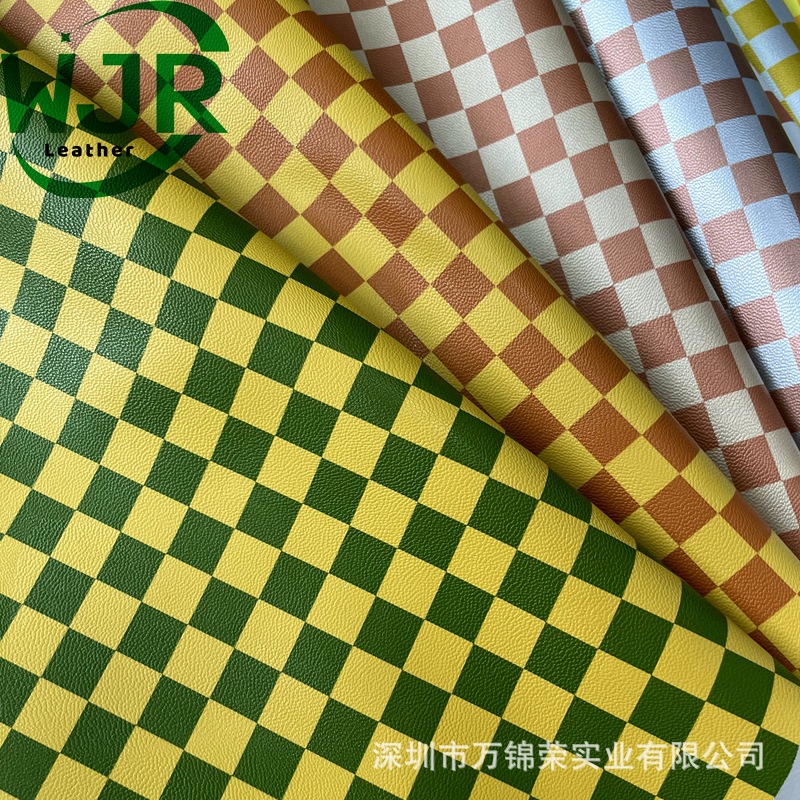 Classic Checkerboard Print Square Lambskin Pattern Luggage Shoe Leather Pu 0.8mm Imitation Cotton Velvet Bottom Synthetic Leather Fabric