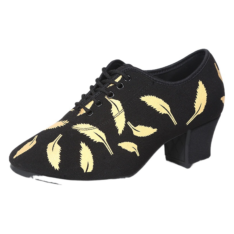 Women's Latin Dance Shoes Soft Sole Square Dance Adult Teacher Middle Heeled Beef Shoes GB Waltz Shoes