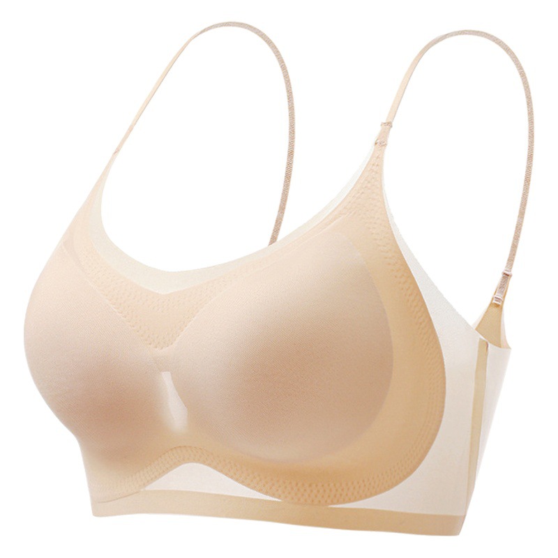 Summer New Thin One-piece Cup Non-marking Underwear Women's Rimless Camisole Vest Large Chest Small Breathable Comfortable Bra