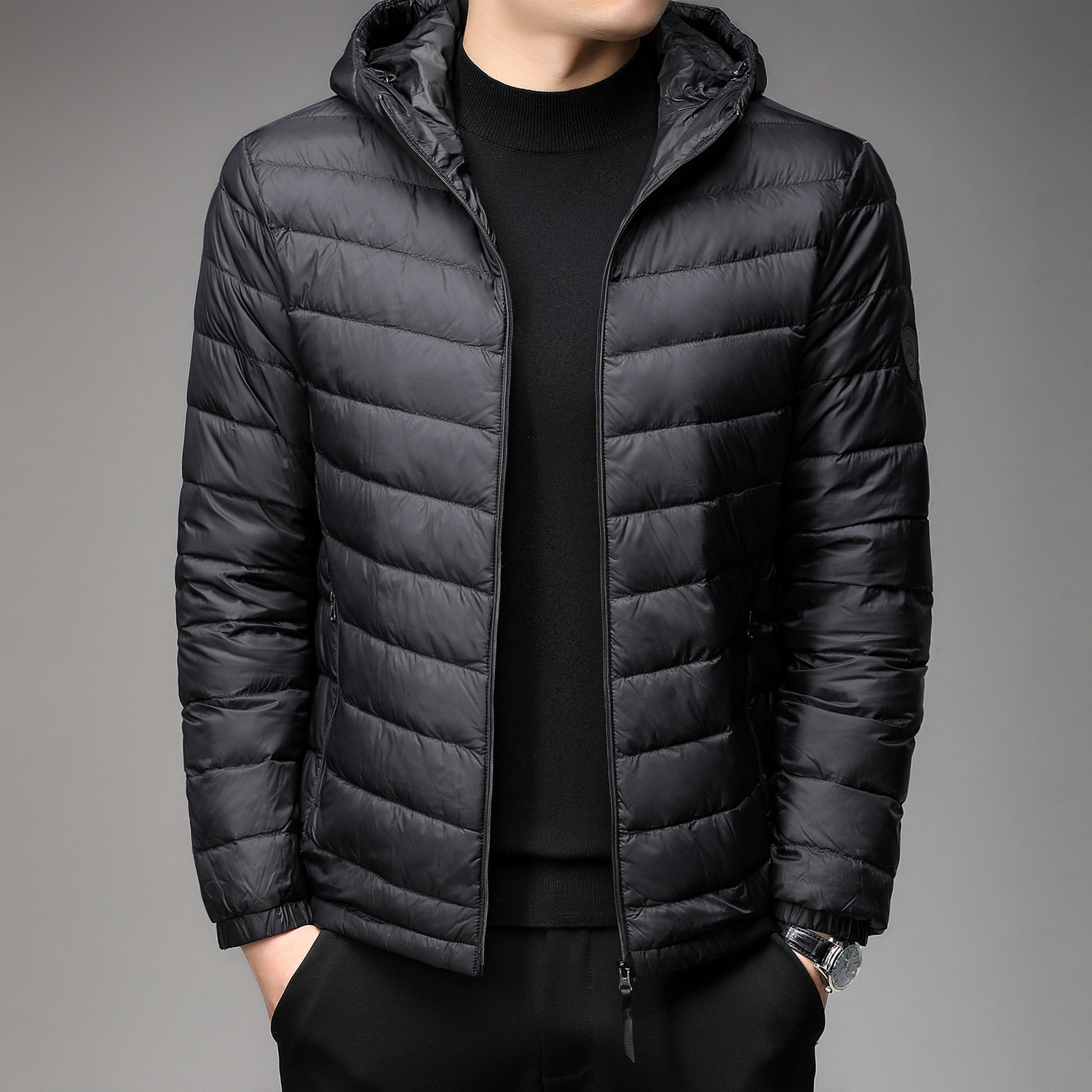 Picture of Brand Handle Autumn and Winter Light Down Cotton-padded Jacket Men's Short Vertical Collar Hooded Middle-aged and Elderly Light Thin Broken Coat