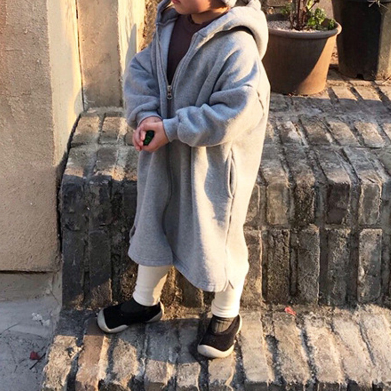 Winter Clothing Korean Style Children's Clothing New Style Korean Style Simple Velvet Sweatshirt for Boys and Girls Hooded Long Casual Jacket Versatile