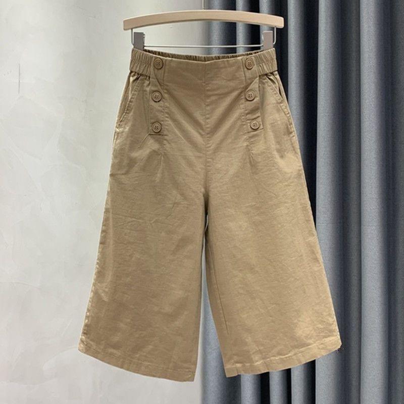 2023 Summer Cotton Stretch Waist Capri Pants High Waist Harem Pants Slimming Linen Five-point Casual Pants for Chubby Girls Summer Women
